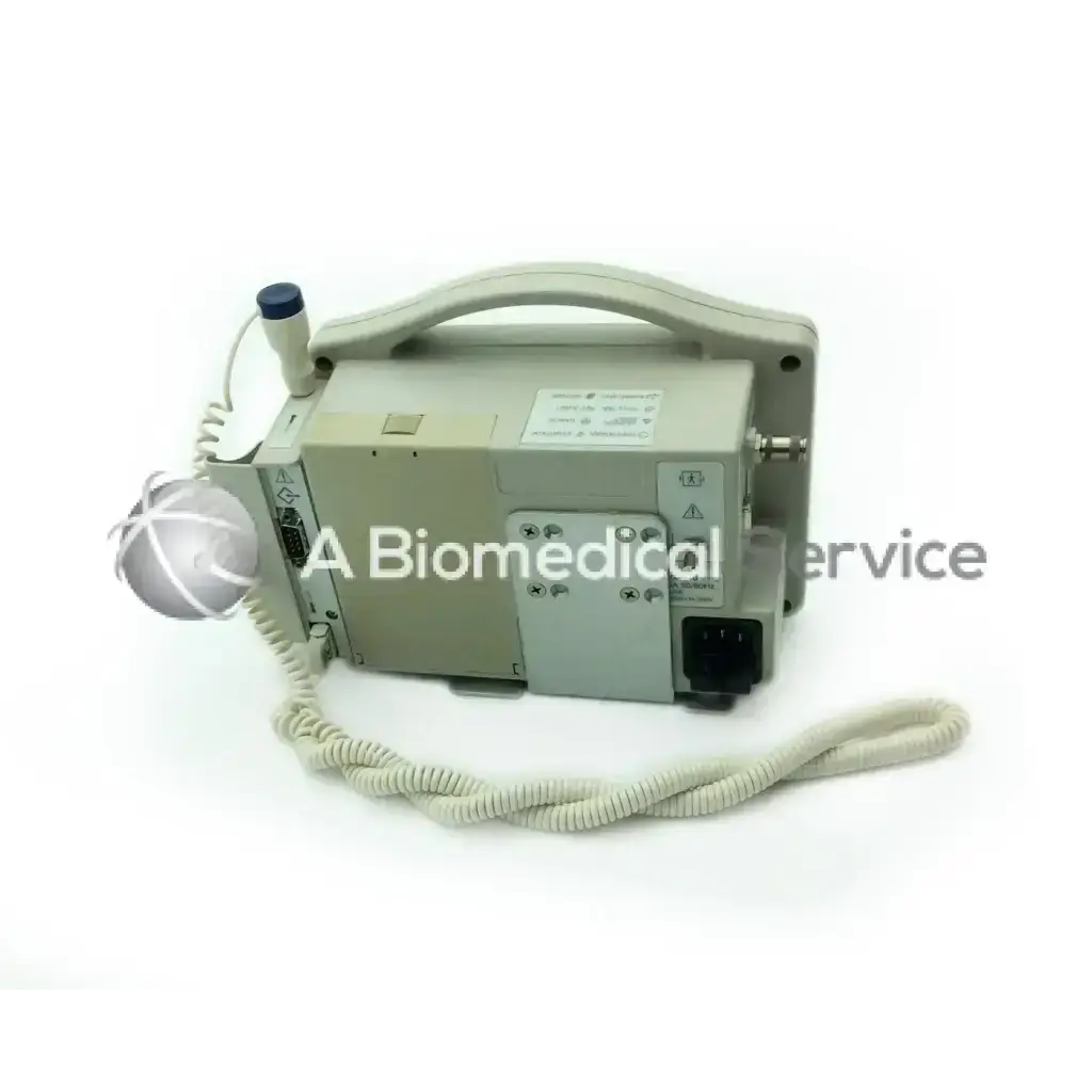 Beige casmed cas 740 vital signs monitor with coiled cable and integrated handle for portable vital signs tracking