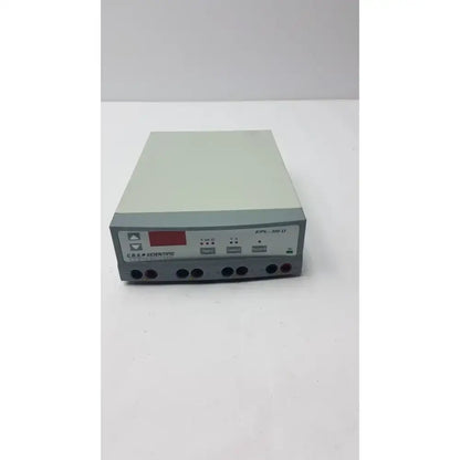 Gray rectangular electrophoresis power supply with red digital display and multiple input ports cbs scientific eps-300 iiv 300v
