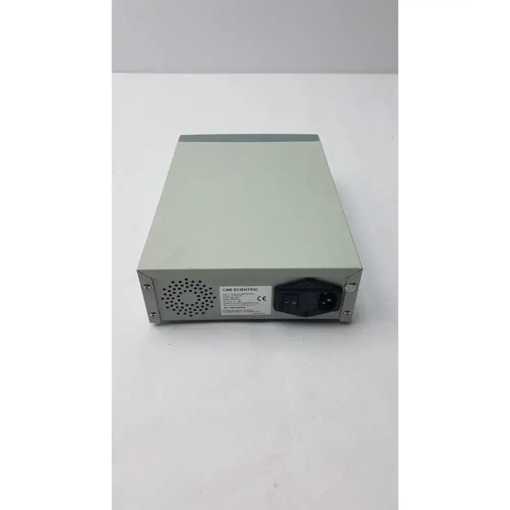 Gray metallic crr CBS Scientific EPS-300 IIV electrophoresis power supply back with black ac input plug and ventilation grille