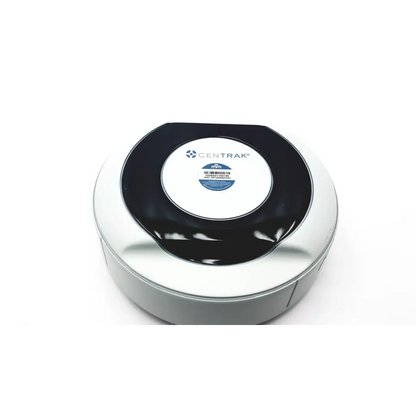 Silver and black centrak mm itdk-318 circular monitor with glossy finish and white central label