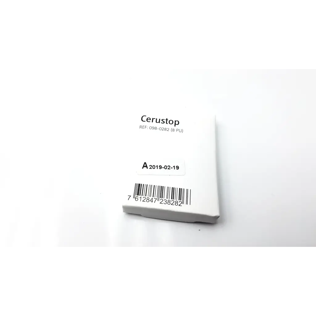 White rectangular cerustop wax guards product box with barcode and reference number for hearing aid protection