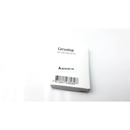 White rectangular cerustop wax guards product box with barcode and reference number for hearing aid protection