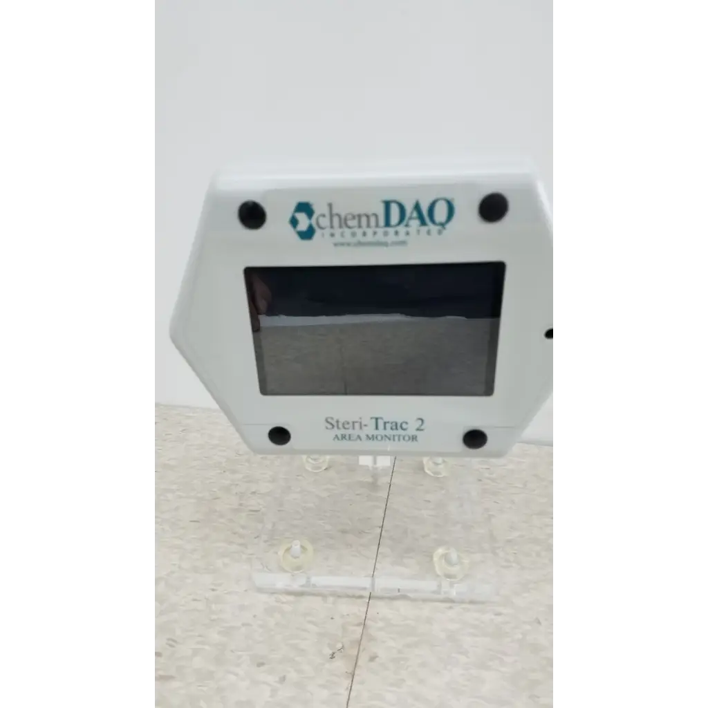 White hexagonal chemdaq steri-trac 2 fixed gas monitor with black display screen for gas detection safety
