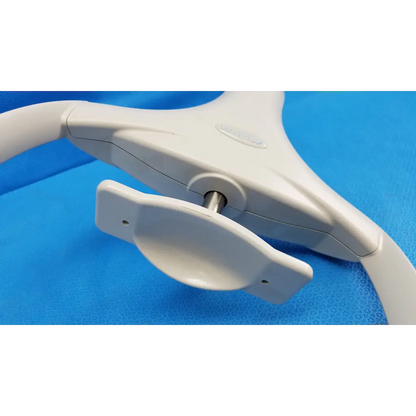 White plastic chin rest assembly with central pivot and adjustable arm for topcon trc-nw8 retinal camera