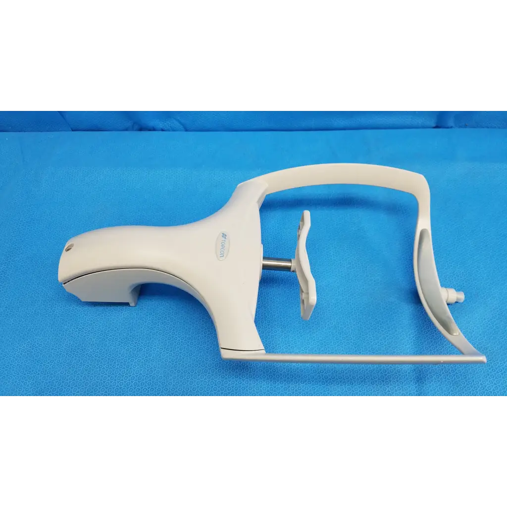 White plastic dental handpiece with metallic shaft and adjustable arm in chin rest assembly for topcon trc-nw8 retinal camera