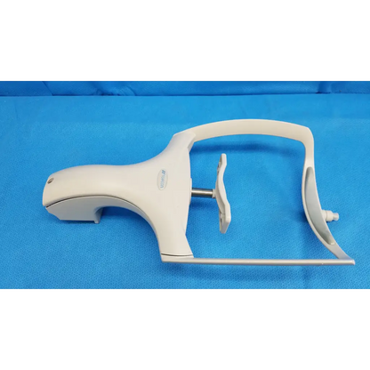 White plastic dental handpiece with metallic shaft and adjustable arm in chin rest assembly for topcon trc-nw8 retinal camera