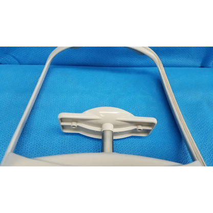 White plastic chin rest assembly frame with central metallic rod and adjustable clamp for Topcon TRC-NW8 retinal camera