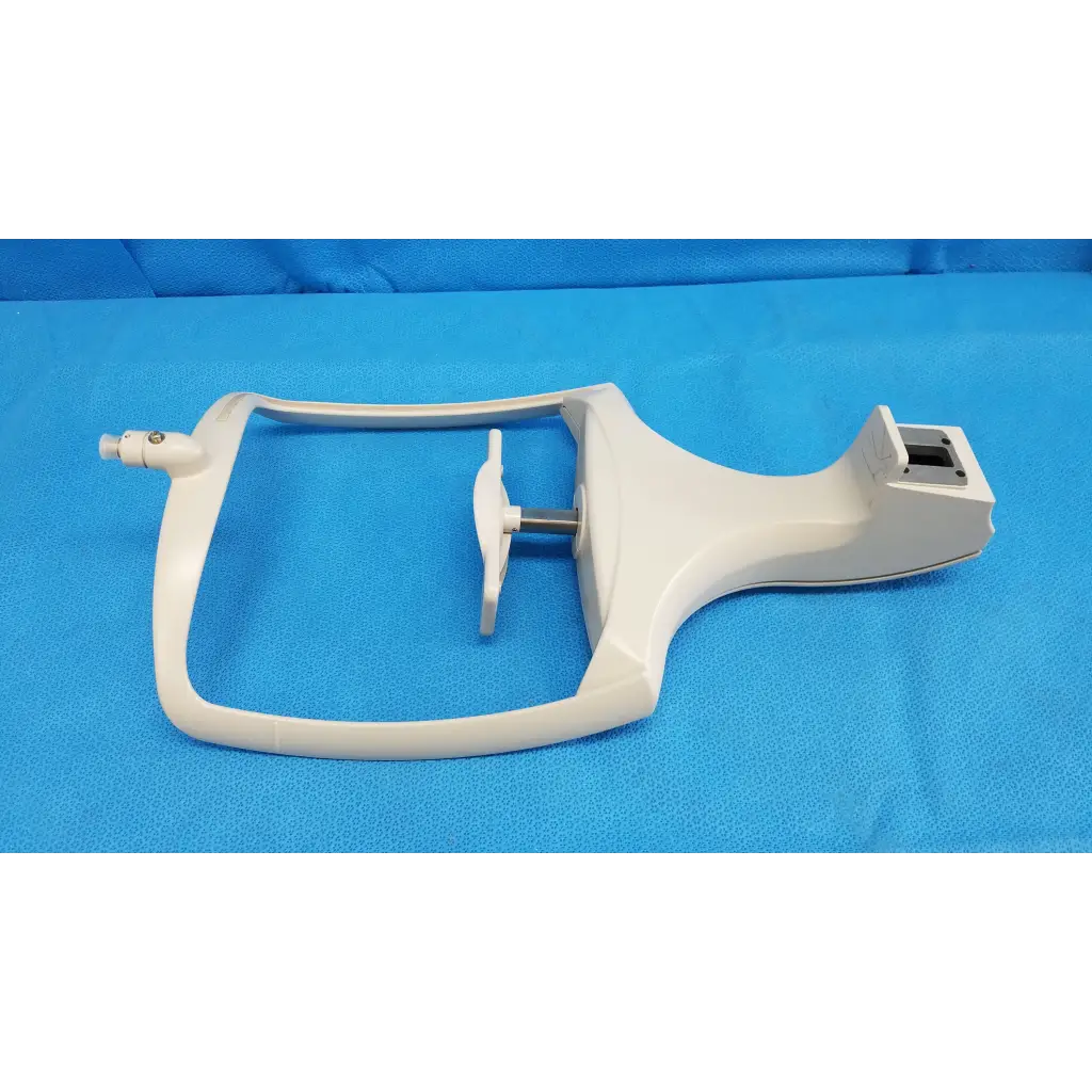 White plastic chin rest assembly mixing bowl attachment with central shaft and side handle for topcon trc-nw8 retinal camera