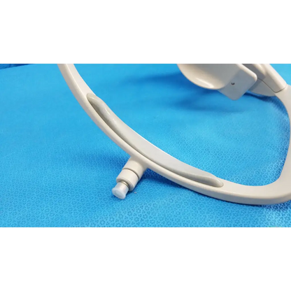 White plastic chin rest assembly frame with curved ergonomic headband and adjustable strap for topcon trc-nw8 retinal camera
