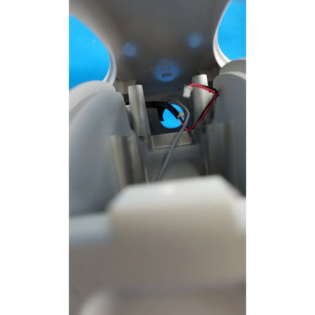 White plastic chin rest forehead assembly frame with blue lights and wiring for topcon trc-nw6s retinal camera