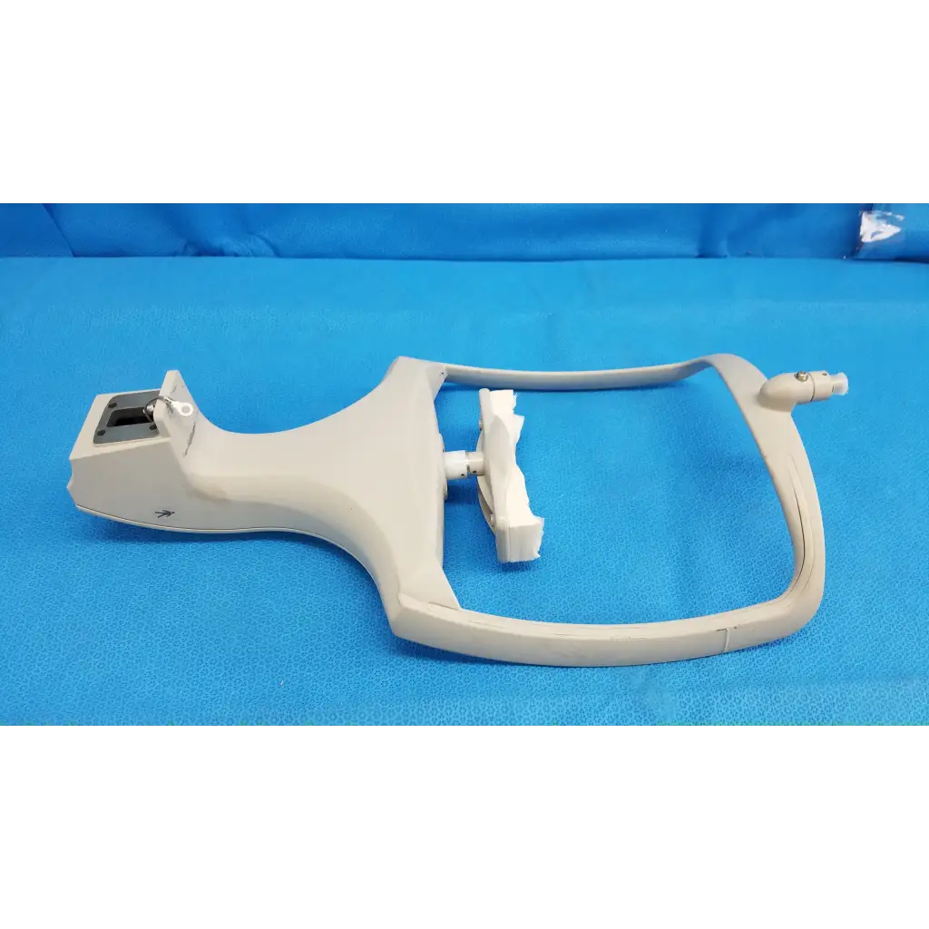 Beige plastic chin rest forehead assembly frame with integrated handle and mounting bracket for topcon trc-nw6s retinal camera with chinrest paper