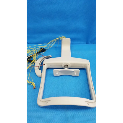 White plastic forehead rest assembly frame with handle, latch, and yellow wiring for trc-nw6s retinal camera sensor