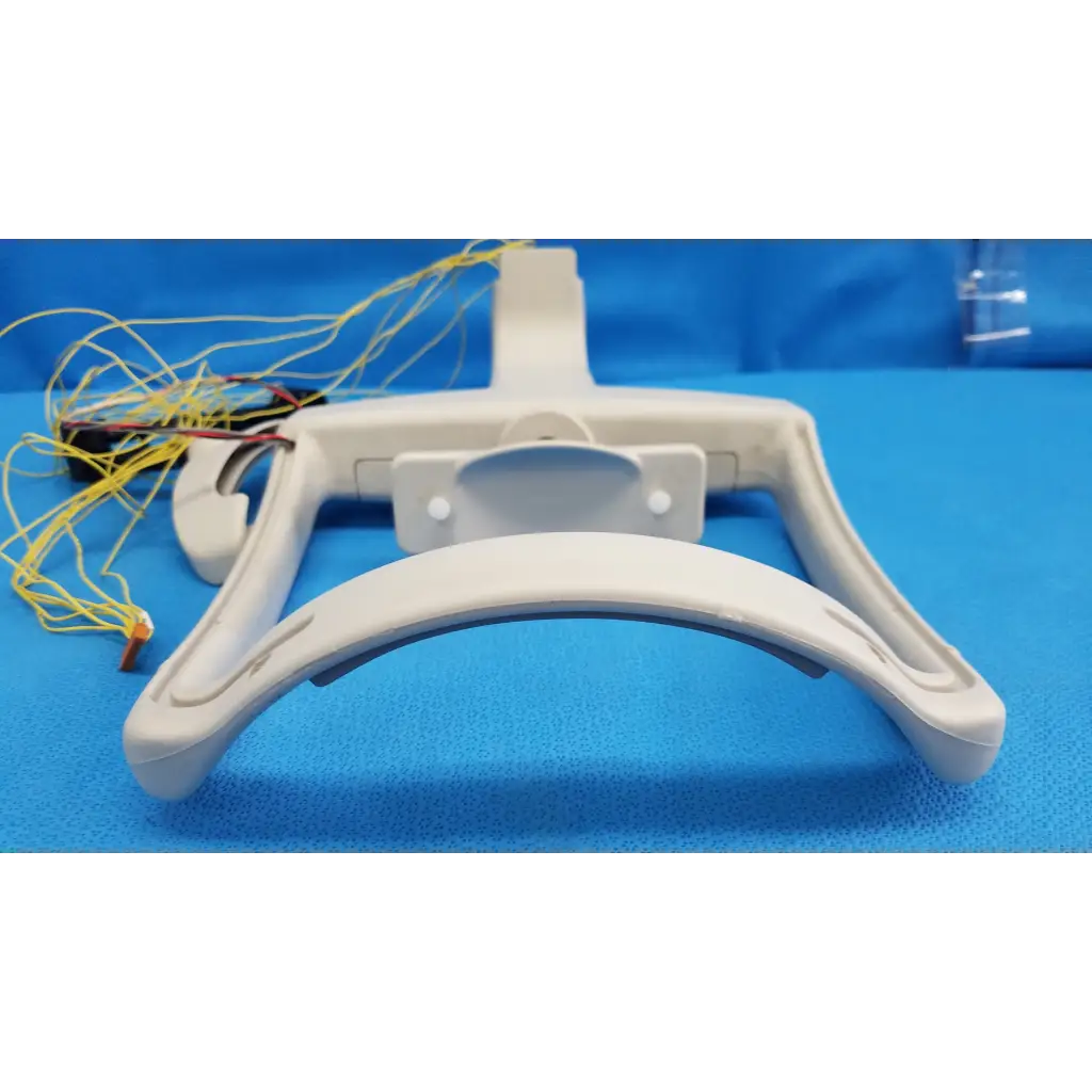 White plastic forehead rest assembly frame with curved armrests for trc-nw6s retinal camera sensor mount