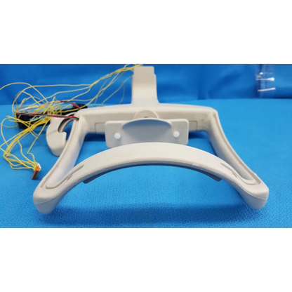 White plastic forehead rest assembly frame with curved armrests for trc-nw6s retinal camera sensor mount