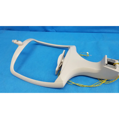 Off-white plastic chinrest forehead rest assembly frame with integrated wiring for Topcon trc-nw6s retinal camera
