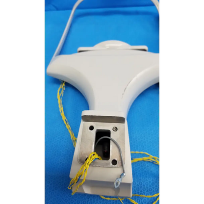 White plastic boat tiller handle with metal base and yellow wiring for trc-nw6s chinrest forehead rest assembly