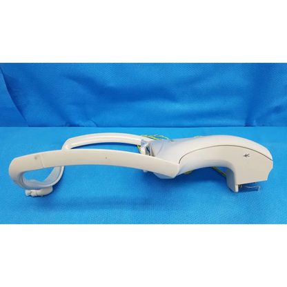 White plastic ergonomic headset with curved arm and adjustable headband for trc-nw6s chinrest forehead rest assembly