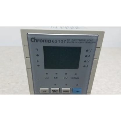 Chroma 63107 gray electronic load module with digital display and labeled control buttons for dc testing