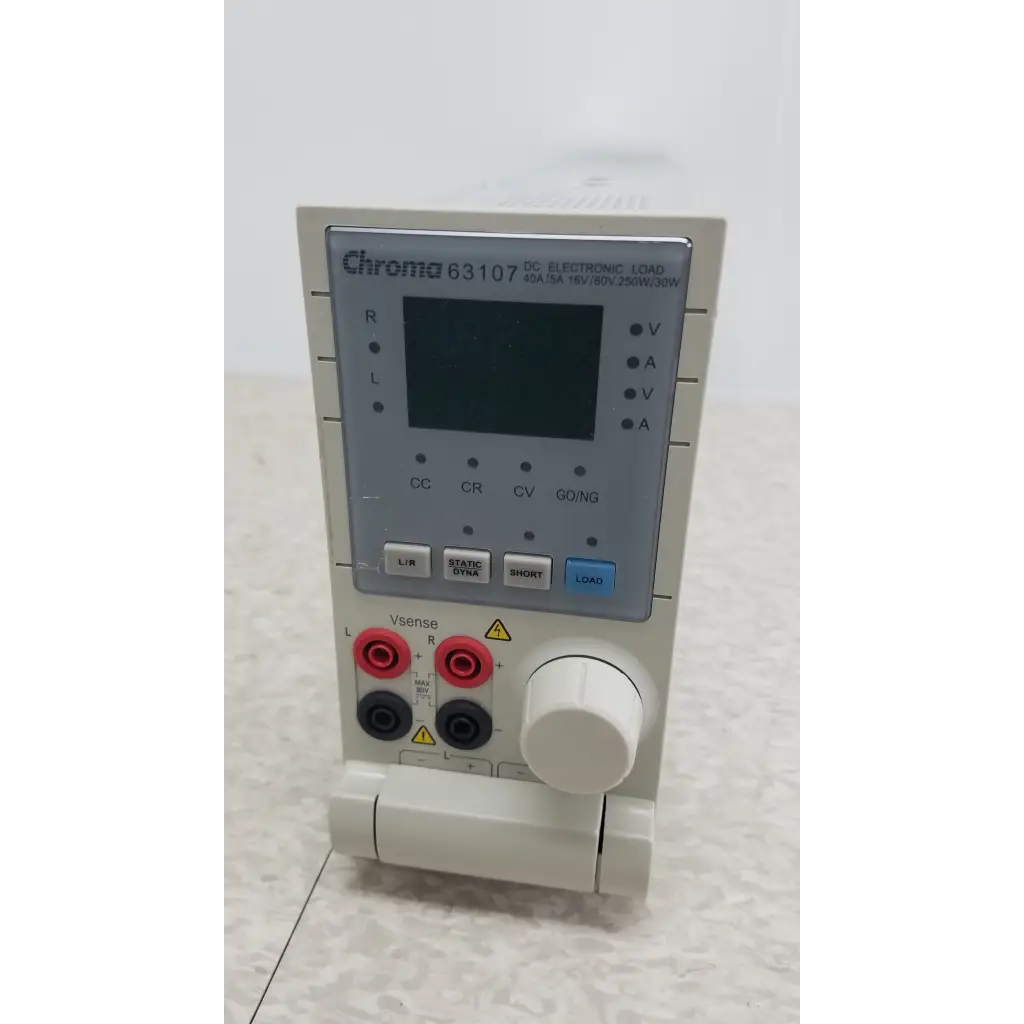 Beige chroma 63107 dc electronic load module with digital display red and black input terminals and white rotary knob