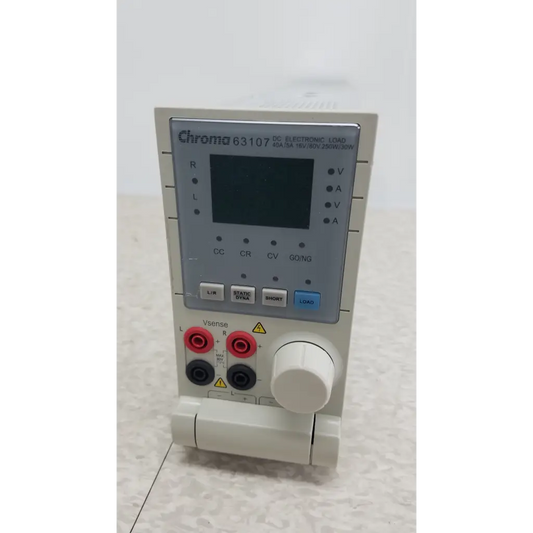 Beige chroma 63107 dc electronic load module with digital display red and black input terminals and white rotary knob