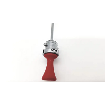 Red rubber-handled Circon ACMI G117 cysto sheath obturator with metallic shaft for medical use
