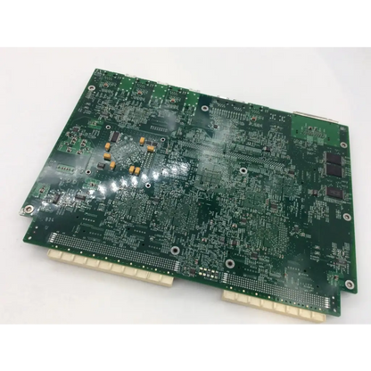 Green rectangular circuit board with connectors and components for cisco 73-10329-04 a0 v03 network processing ethernet module