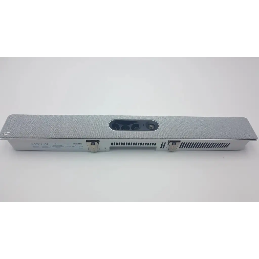 Silver cisco webex quad camera with textured surface and integrated microphone array for web conferencing use