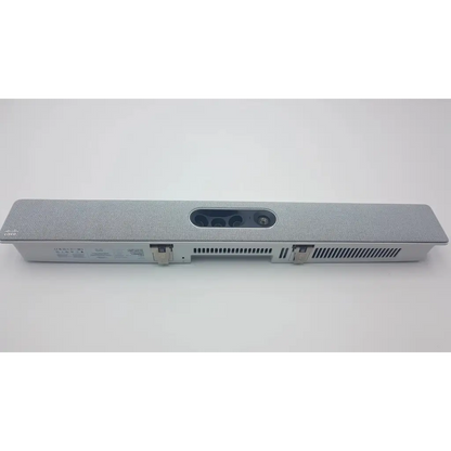 Silver cisco webex quad camera with textured surface and integrated microphone array for web conferencing use