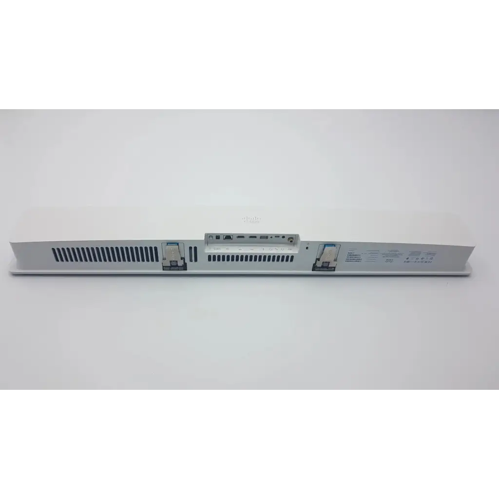 Silver metallic rear panel of cisco webex quad camera ttc8-10 with ventilation slits and multiple connectivity ports