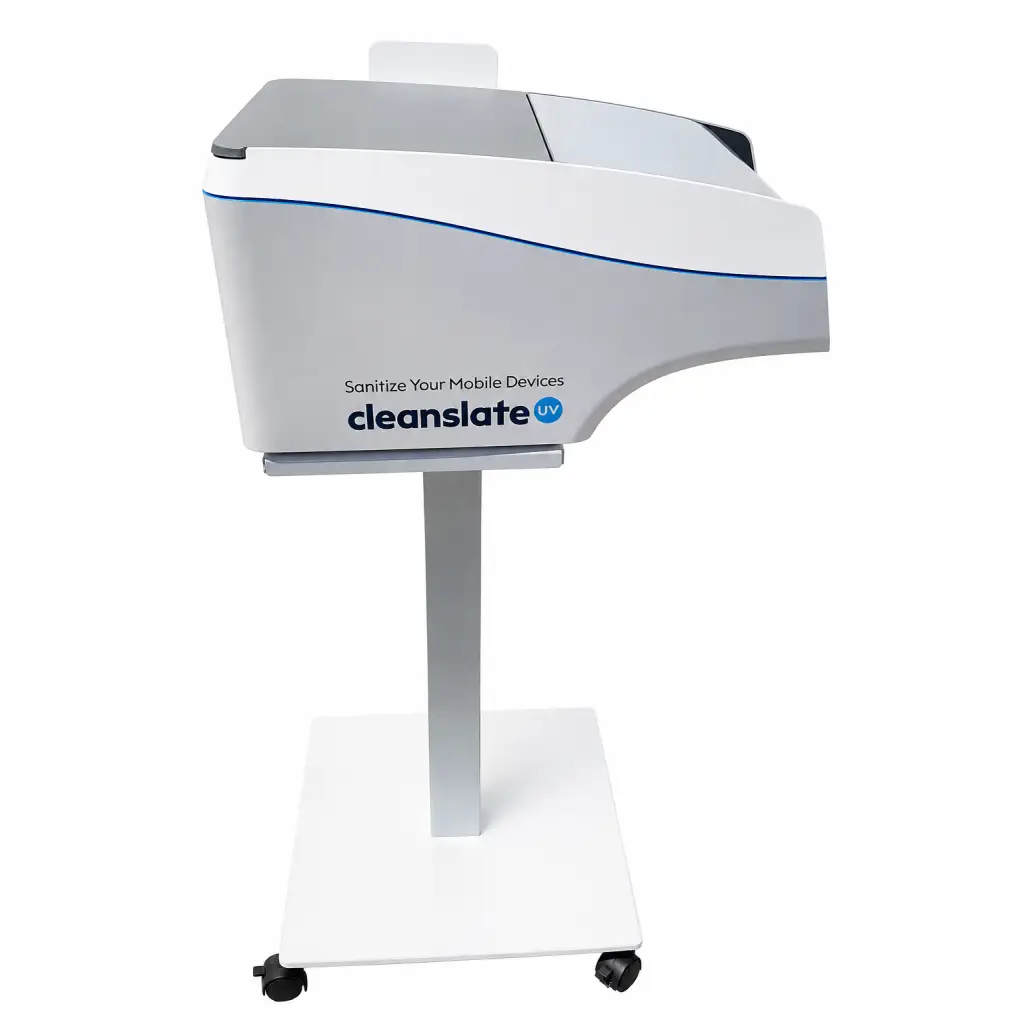 CleanSlate UV hospital-grade white and gray mobile device sanitizer with blue accent line for device sanitizing