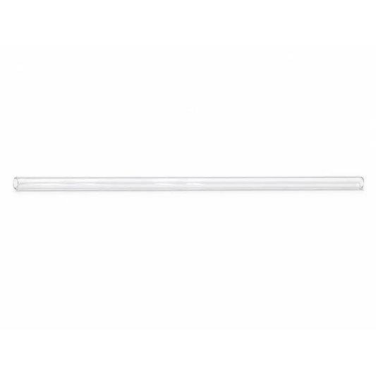 Clear rigid tube component made of smooth clear glass with cylindrical shape and rounded ends