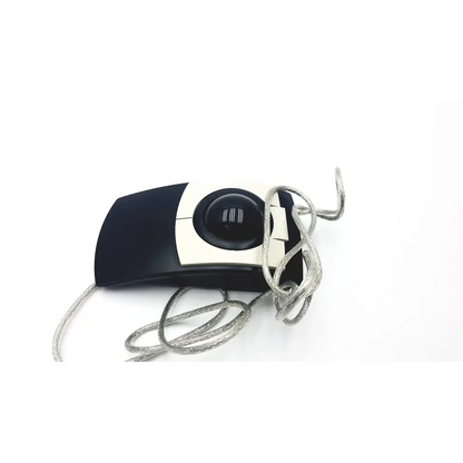 Black and white ergonomic trackball mouse with braided silver cable by superior technologies cst1545gr model 2008.09.09