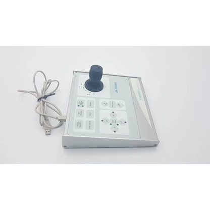 Silver clemex js-2000 microscope joystick controller with rectangular design black joystick and multiple labeled buttons