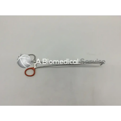 Silver mixter thoracic forceps with red rubberized handle and circular cross-hatched metallic tip for surgical use