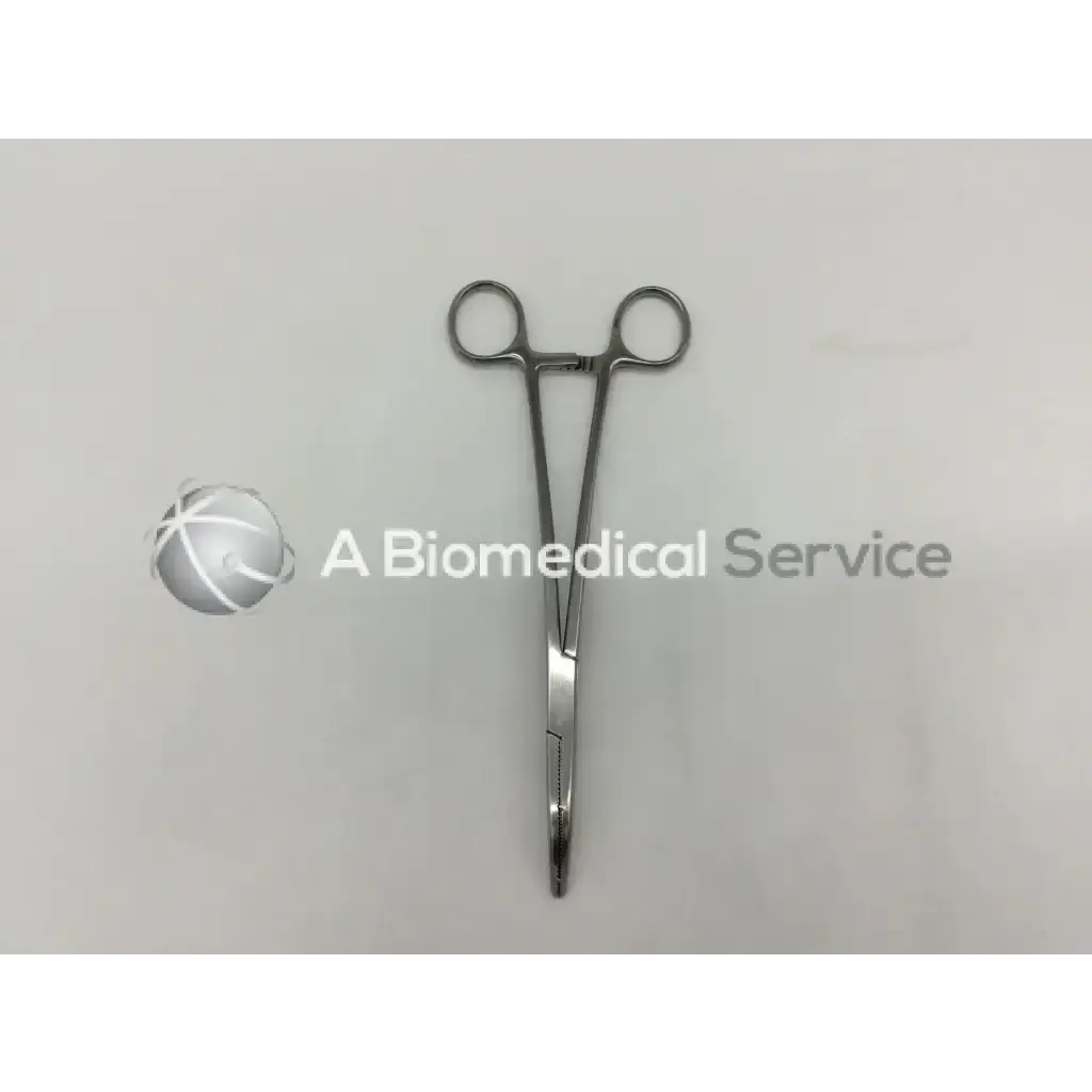 Stainless steel heaney hysterectomy forceps curved with rounded handles and serrated jaws for surgical use