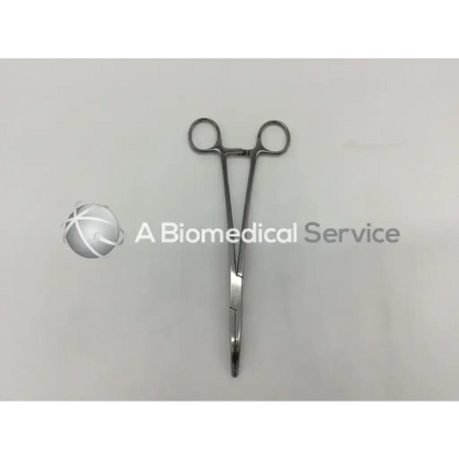 Stainless steel heaney hysterectomy forceps curved with rounded handles and serrated jaws for surgical use