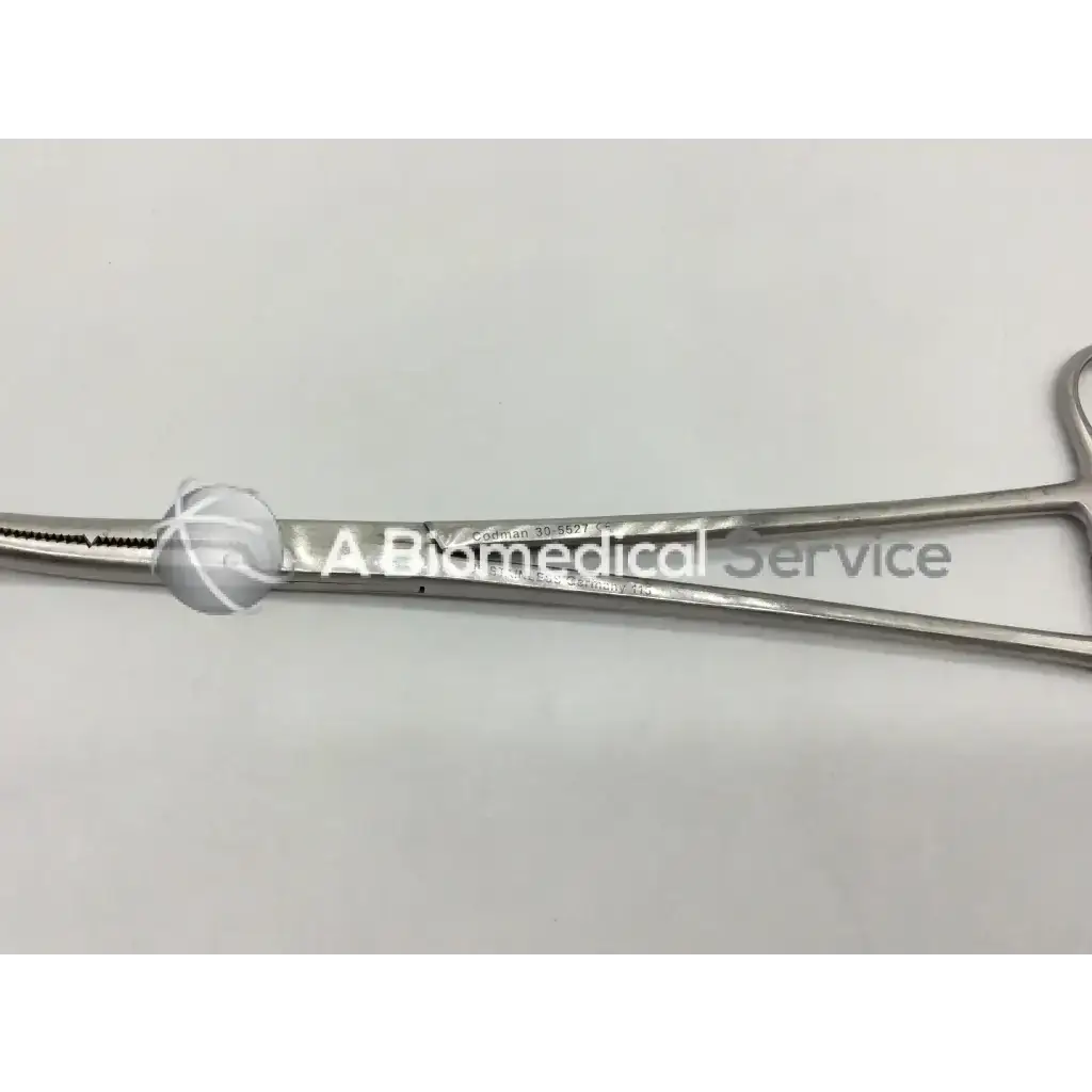 Codman 30-5527 heaney hysterectomy forceps curved stainless steel with serrated gripping surface and polished handles