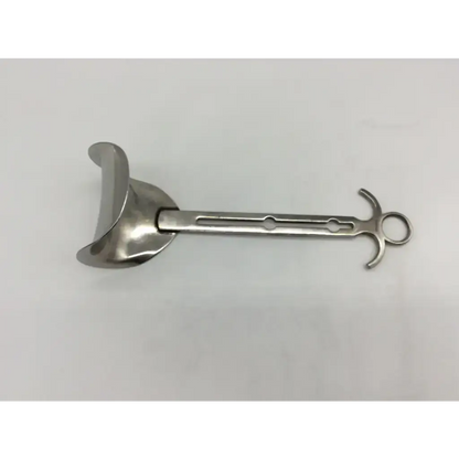 Stainless steel codman 50-4500 balfour retractor center blade with curved u-shaped blade and elongated handle with cutouts