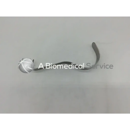 Silver metallic stainless steel deaver retractor ad5-104 with curved handle and spherical head with white crosshatch markings