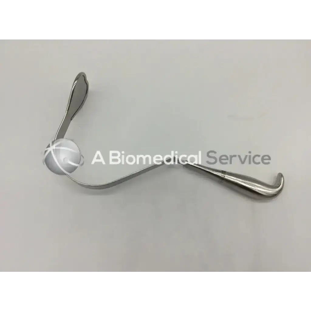Silver codman 50-8102 harrington splanching retractor with curved elongated handle and angled rounded tip stainless steel