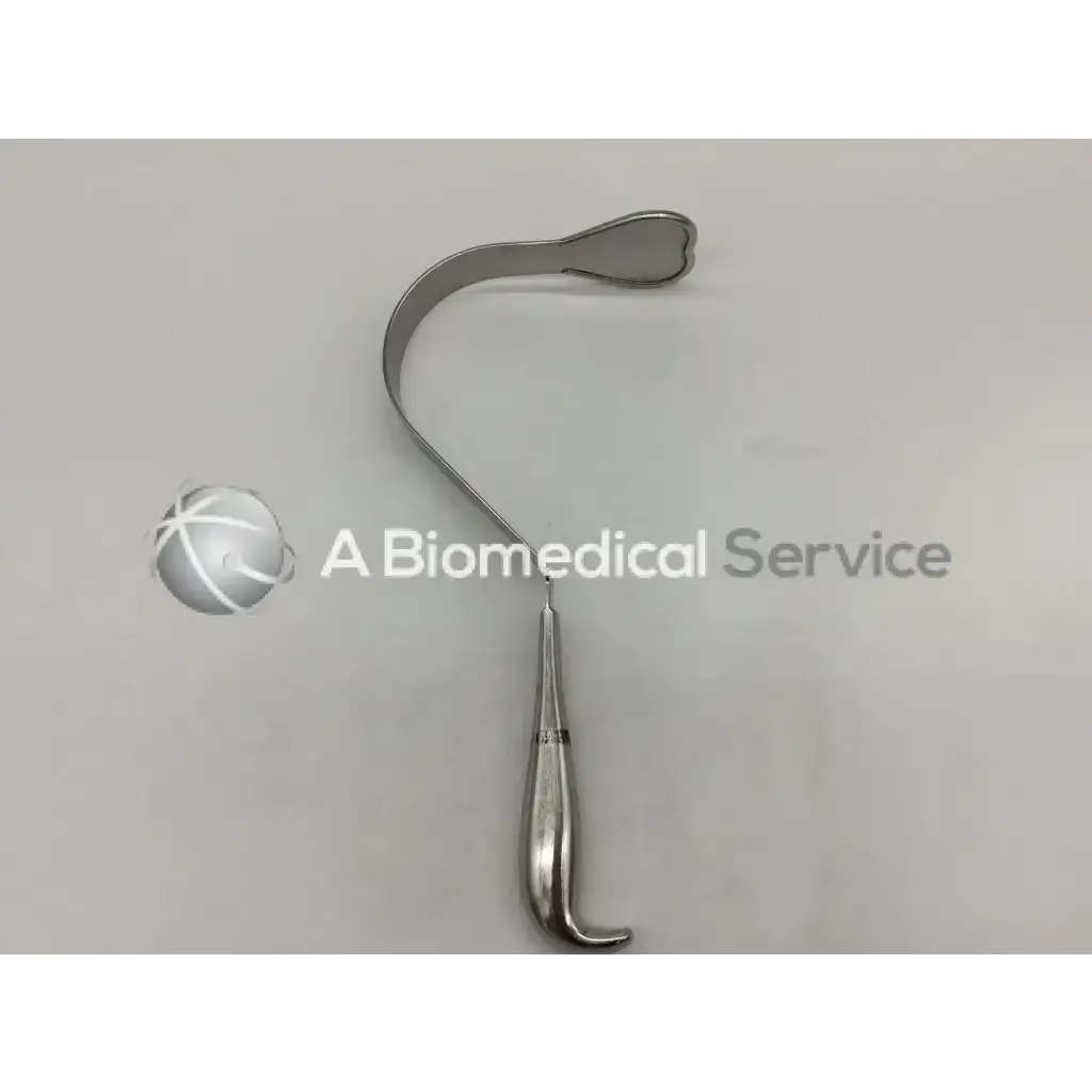 Silver codman 50-8102 harrington splanching retractor with curved heart-shaped head and tapered handle surgical tool