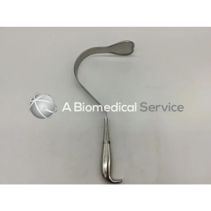 Silver codman 50-8102 harrington splanching retractor with curved heart-shaped head and tapered handle surgical tool