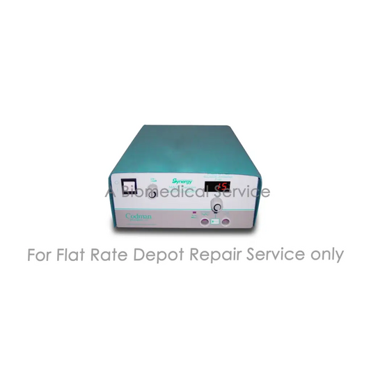 Teal and white codman malis synergy electrosurgical unit with digital display showing 15 for medical equipment repair service