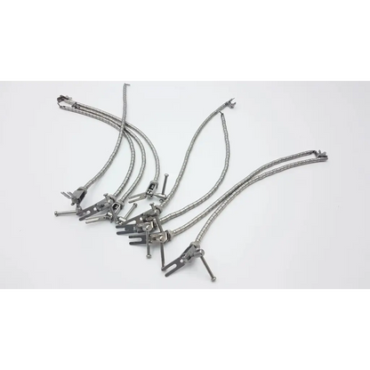 Set of metallic dental orthodontic archwires with adjustable clamps and spring mechanisms for codman retractor hand rest including aesculap ff270r yasargil flexible arm