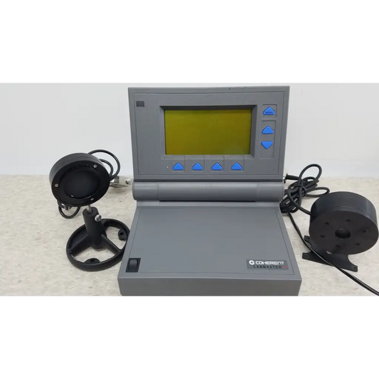 Gray coherent labmaster+ laser power meter with yellow screen and blue buttons for precise laser power measurement