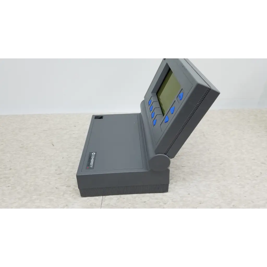 Gray omnisense handheld plastic laser power meter with small screen and blue buttons for precise power measurement