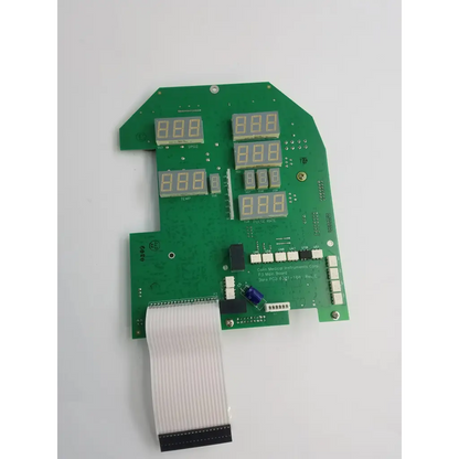 Green printed circuit board with multiple digital displays and flexible ribbon cable for colin medical instrument corp p3 main board