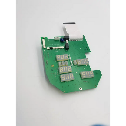Green printed circuit board with multiple digital displays and components for colin medical instrument corp p3 main board base pcb
