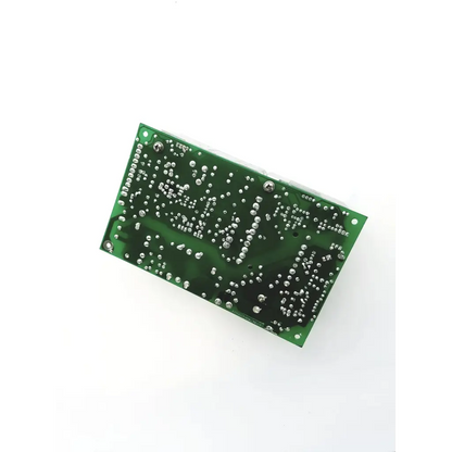 Green rectangular printed circuit board with silver soldered components and screws for condor power supply gpc80p rev d