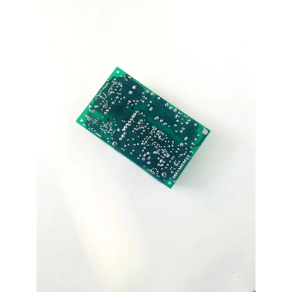 Green rectangular circuit board with silver soldered components and mounting holes for condor gpm80p power supply